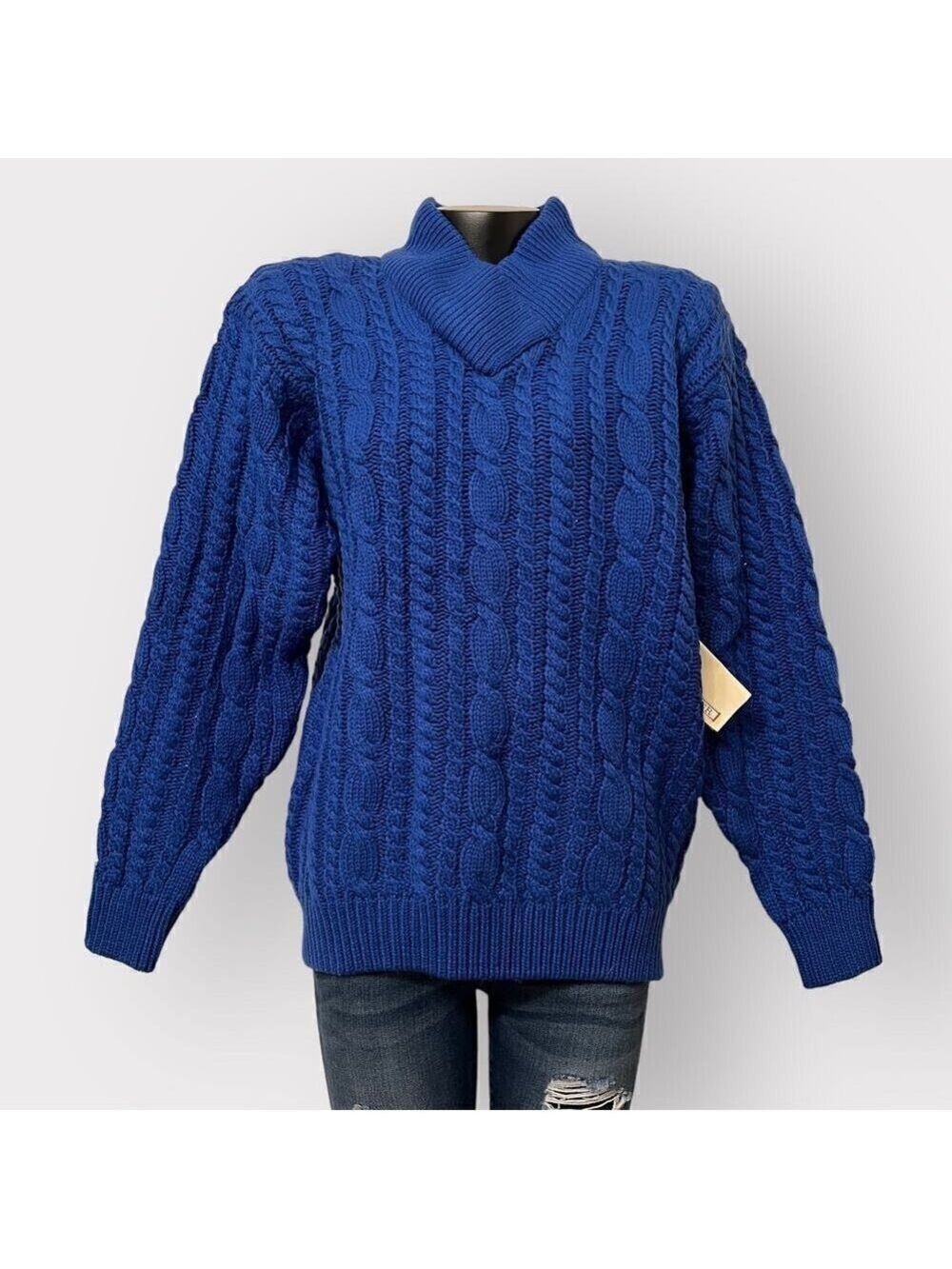 Joan Harper VINTAGE NWT Womens Chunky Cable Knit Sweater sz L Blue NES Retro